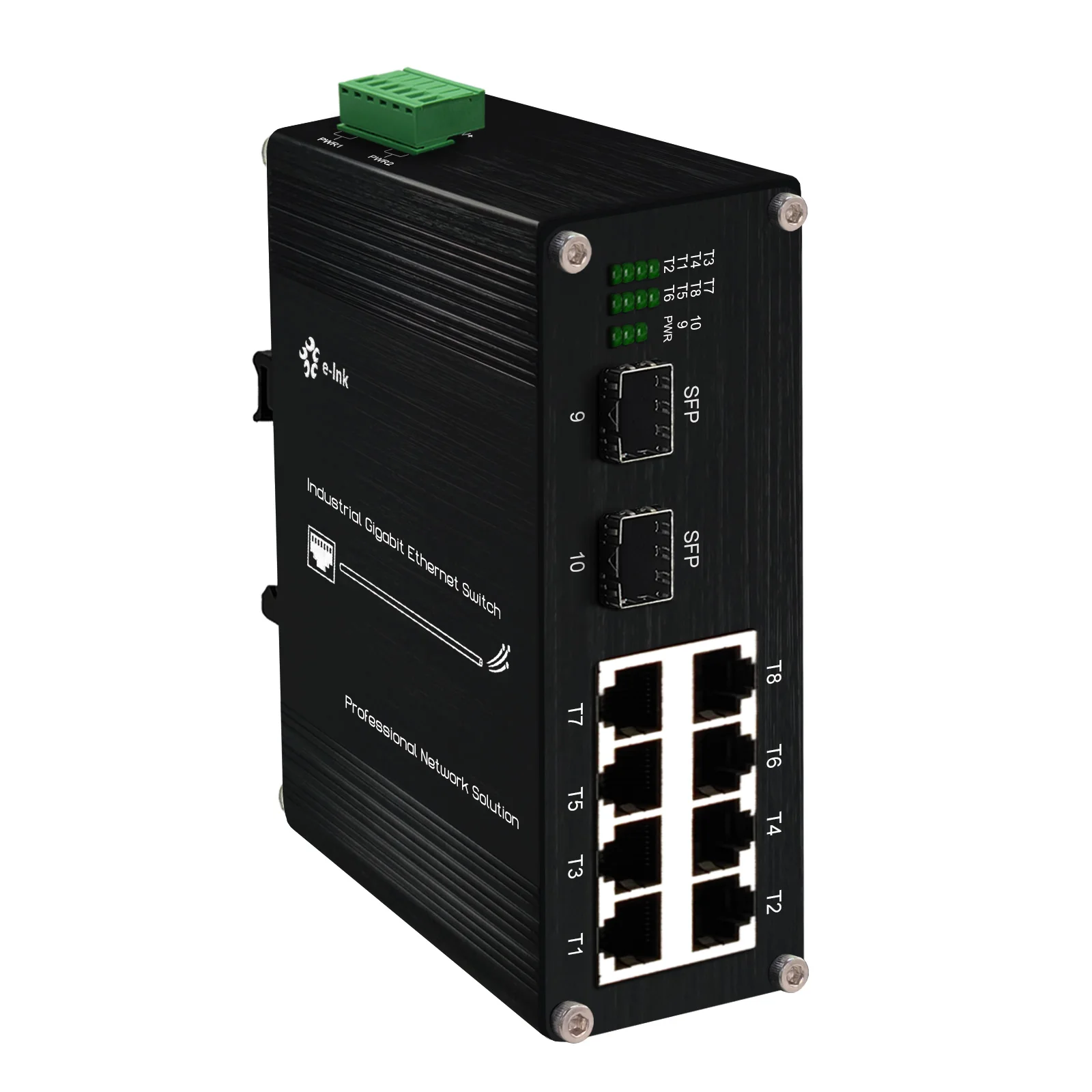 Industrial Gigabit 8 Ports (PoE) Switch with 2 SFP DIN Rail Mount Unmanaged 10/100/1000M Ethernet Fiber Switch Aluminum Case