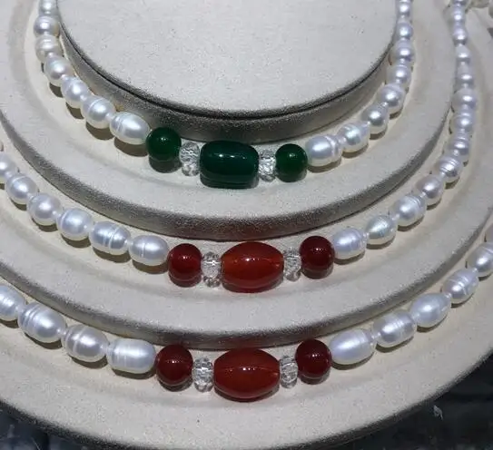 Женское Ожерелье из натурального белого пресноводного жемчуга с агатом 7-8 мм