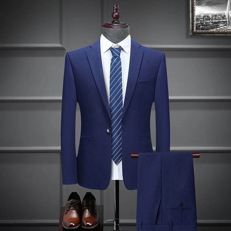 

Высококачественные (Блейзер + брюки) мужские костюмы в британском стиле элегантный деловой Повседневный современный простой облегающий костюм из двух предметов