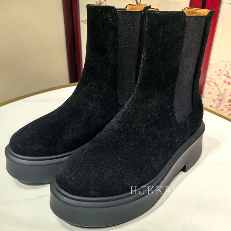 2024 женские замшевые ботинки на плоской подошве с толстой подошвой обувь