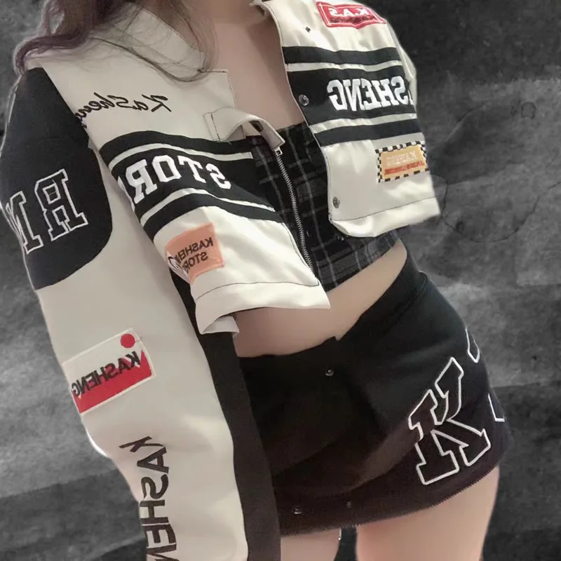 

Bomber Woman varsity Jackte Long Sleeves Race Car Jacket Vintage Detachable Hem Coat 2022 Summer American Baseball Coats