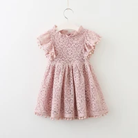 quick sale kids girl spring and autumn dress hollow out lace ball fly sleeve girls middle childrens princess hollow out skirt