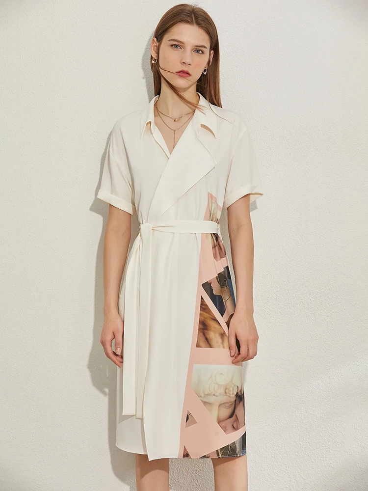 Платье AMII Minimalism Vestidos винтажного принта на весну и лето с лацканами, высокой талией, поясом на колено для женщин 12040309.