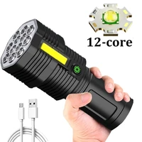 12led ultra bright flashlight powerful led torch light rechargeable cob side light 4 modes waterproof torch for camping hiking