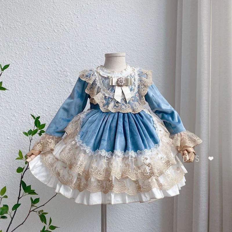 

Winter Autumn Girls Lolita Dress for kids Baby Lace Mesh Ball Gown Long Sleeve Girl Christmas Birthday Clothing Vestidos Dress