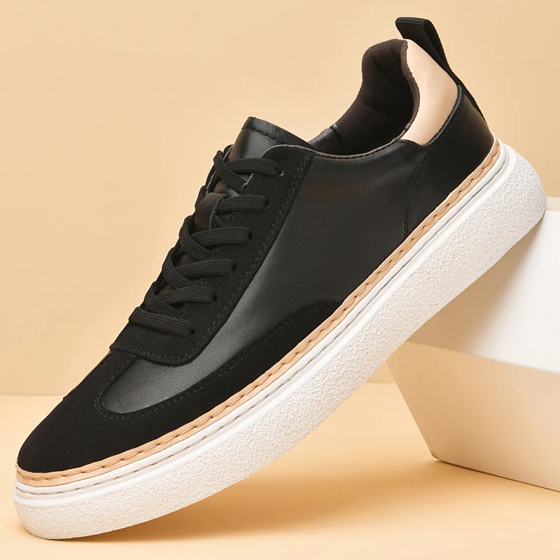 

High Quality Genuine Leather Men Casual Shoes Fashion Breathable Walking Sport Shoe for Men Lace-up Non-Slip Skateboard Sneakers