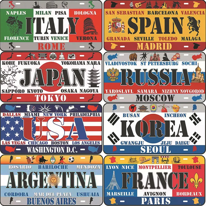 

Popular City License Plate Poster Vintage Wall Decor Worldwide Canada/London/Brazil Metal Tin Sign Plaques Poster 15x30cm