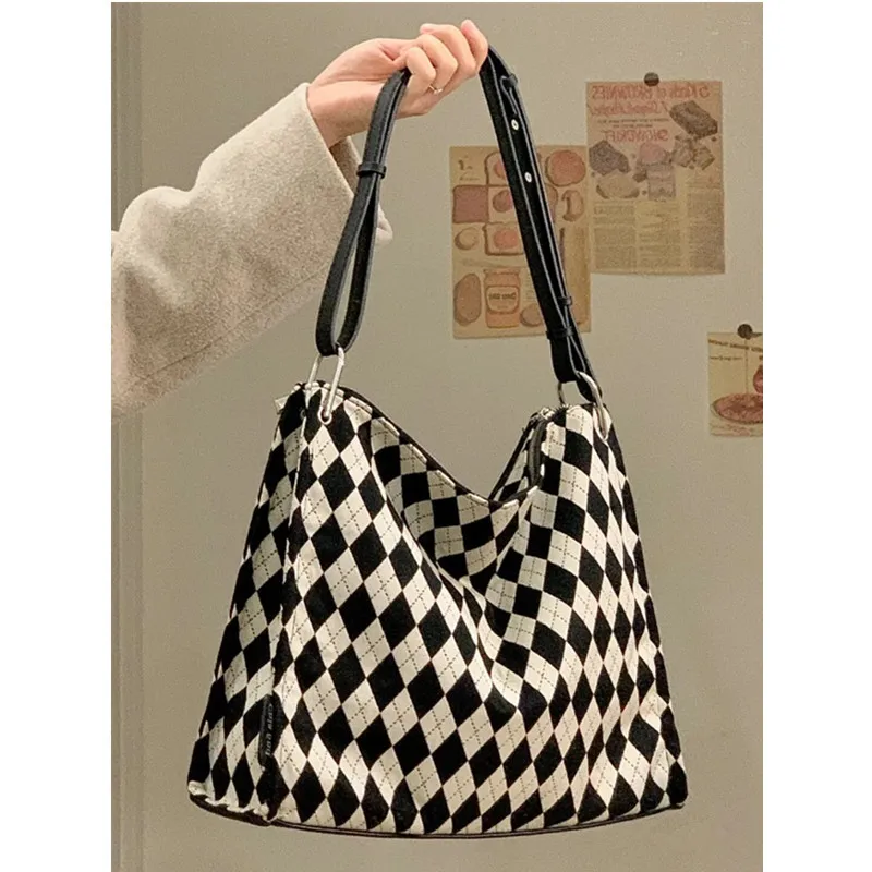 

Rejolly Plaid Tote Bag Cloth Handbag for Girls Women Large Capacity Purse