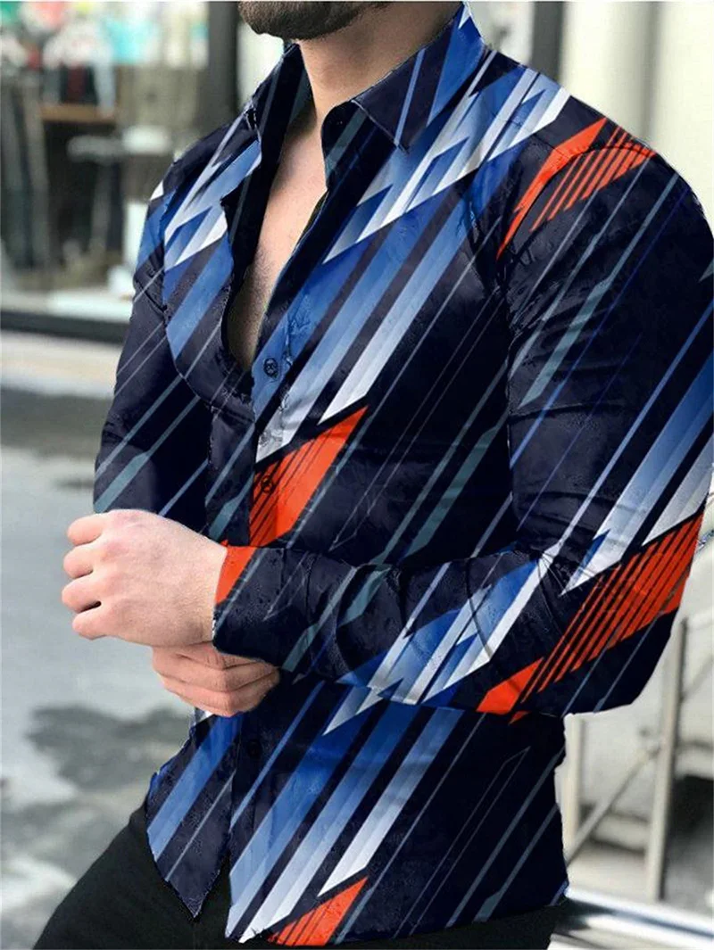 

Мужская Осенняя рубашка из полиэстера с длинным рукавом, повседневная мужская рубашка с принтом, мужской кардиган с отложным воротником на ...