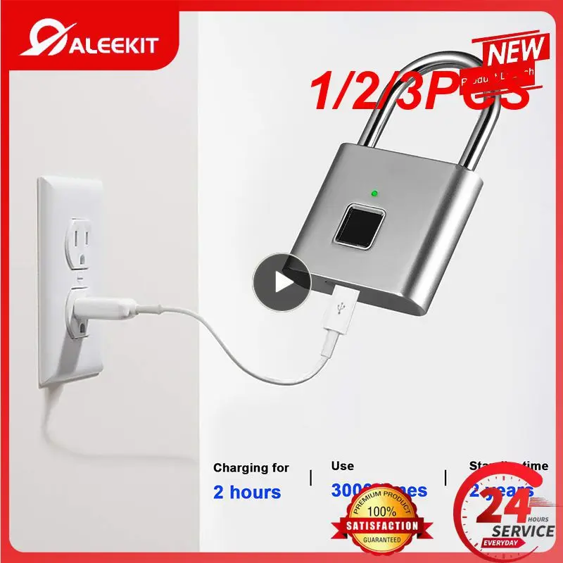 

1/2/3PCS Keyless USB Charging Door Lock Fingerprint Smart Padlock Quickly Unlock Zinc Alloy Metal Self-imaging Chip 10