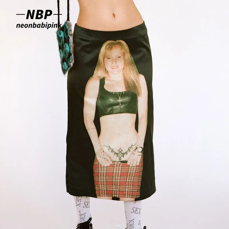 

NEONBABIPINK 3D Print Low Rise Long Skirt Vintage Clothes 90s Streetwear Pencil Skirts 2000s Fashion Y2k Clothes Women N96-BC18