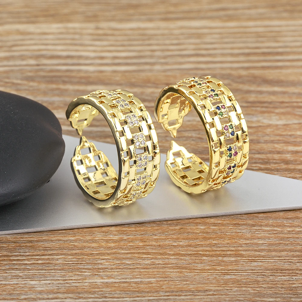 

Nidin Luxury Wide Rings for Women Pull Paved CZ Sparkling Wedding Bands Open Adjustable Rings White/Colorful Fashion Jewelry