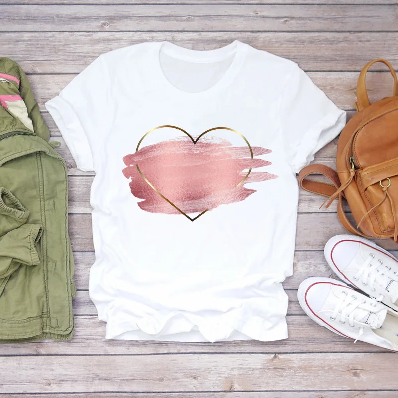 

Women T-shirts Love Watercolor Heart 90s Printing Summer Autumn Print Lady Womens Stylish T Top Shirt Girl Tee T-Shirt