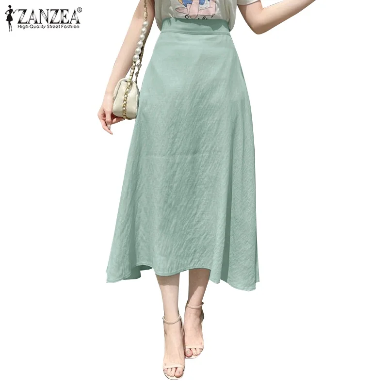 

ZANZEA Женская Корейская Повседневная Эластичная универсальная элегантная юбка миди с поясом на спине