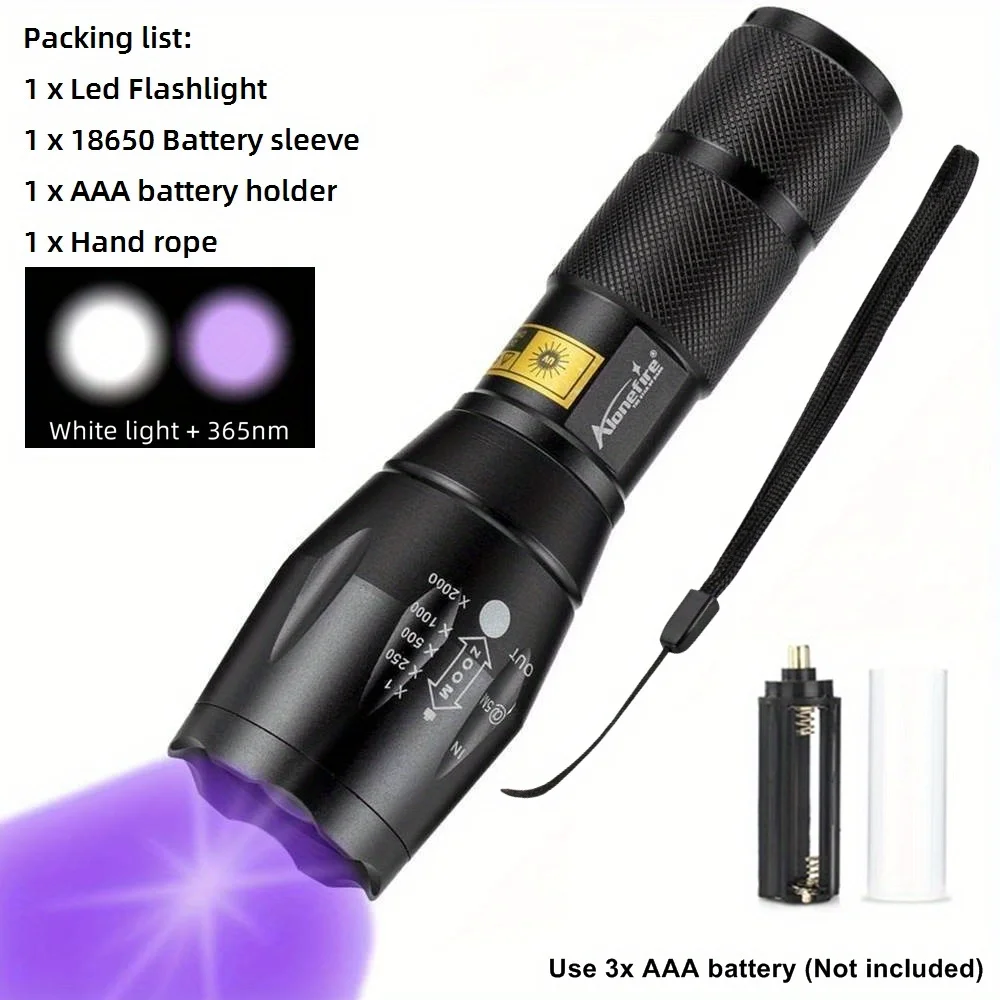 

Многофункциональный Фонарь 2-в-1 С УФ-светом 365/395 Нм И Белым Светом, С Регулируемым Фокусом