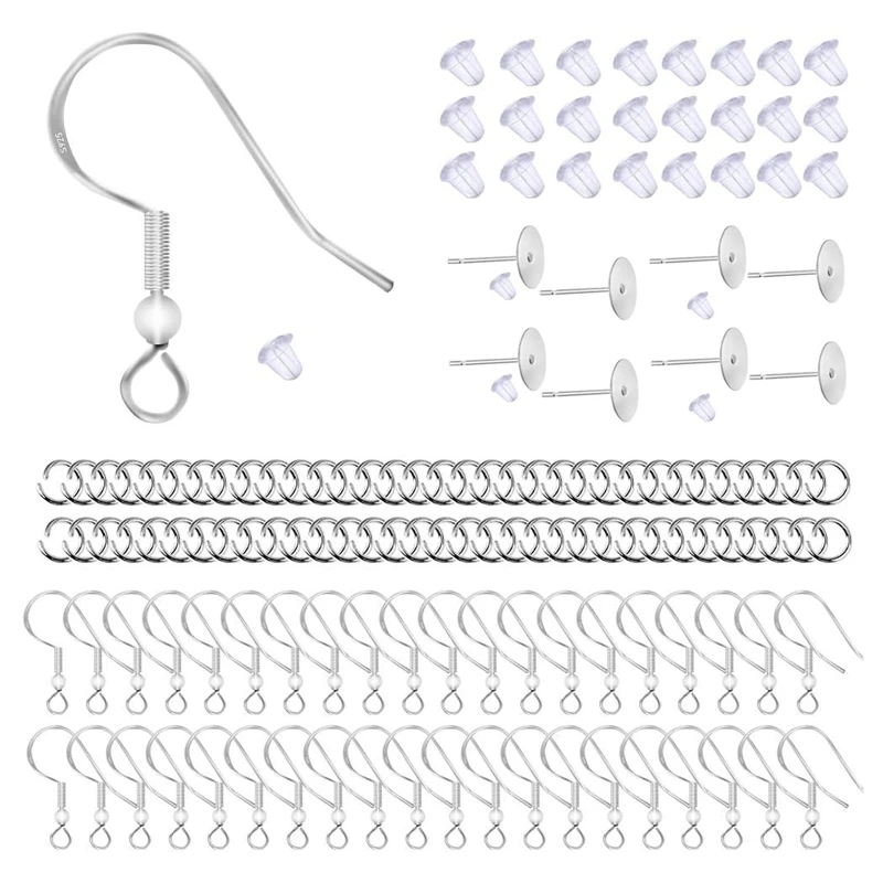 

350Pcs Earring Making Supplies Kit Including 100 Pcs Earring Hooks 150 Pcs Earplugs 50 Pcs Ear Pins 50 Pcs Single Loops