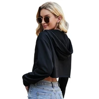 cydnee fashion spring new cropped short hooded women loose long sleeved black v neck outer top sweatshirt women oversize
