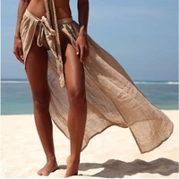 sexy women mesh sheer beach bikini cover ups vacation sunscreen wrap skirt 2020 new rufflesdot high waist split bikini cover up
