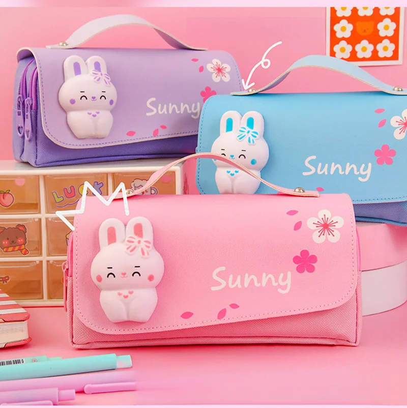 

Cute Girl's Pencil Cases School Supplies Large Capacity Waterproof Pen Bag Decompression Toys Pendant Stationery Organizer Gift