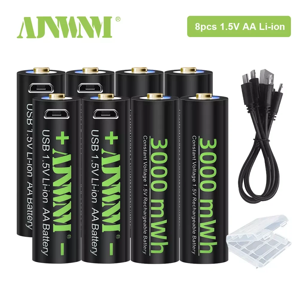 

AJNWNM 1.5V AA USB Rechargeable Li-ion Battery 3000mWh Batteries AA for Remote control wireless mouse +USB Cable
