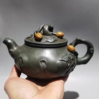 8 chinese yixing zisha pottery hand carved longevity peach pot dragon pot kettle green mud teapot pot tea maker office ornament