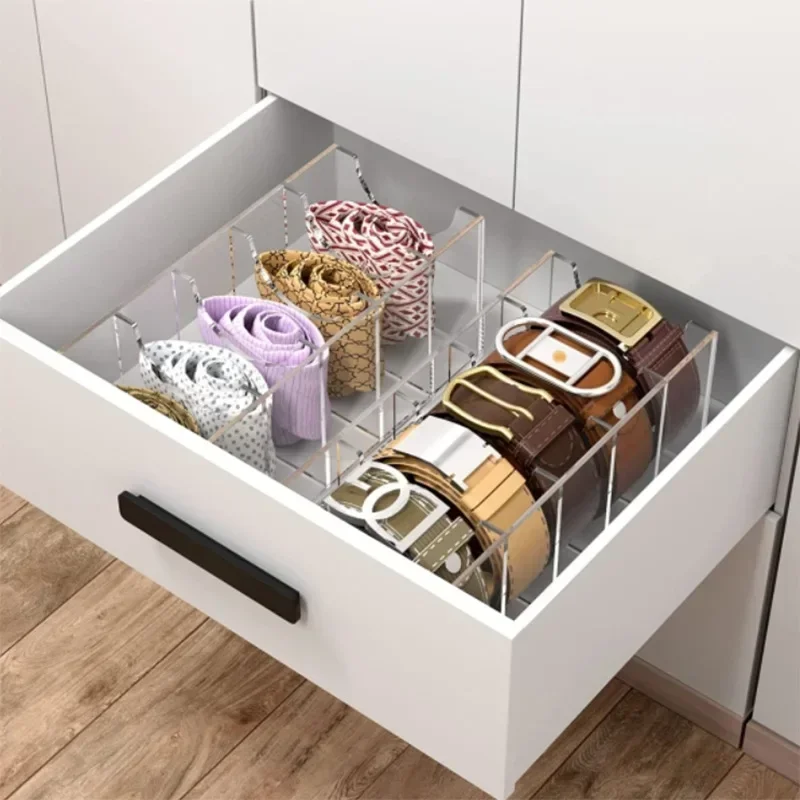 

Closet Acrylic Bow Belt Container Compartments Storage Belt Organizer, Belt Display Acrylic Clear for Tie Holder, Box Tie 5/8/11