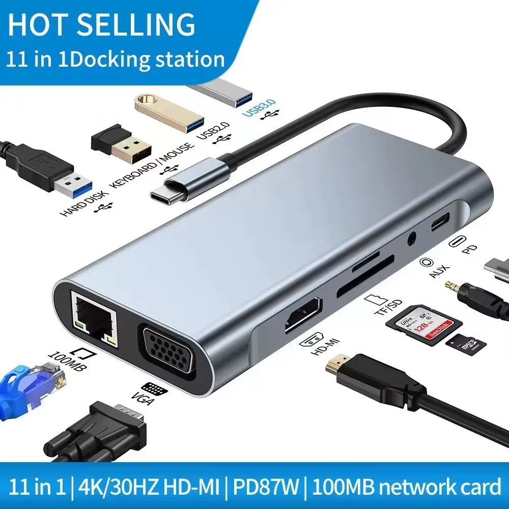 Фото USB-C хаб MindPure 12-в-1 с док-станцией MST, двумя портами HDMI, 100W PD, RJ45, слотами для карт SD и TF №2