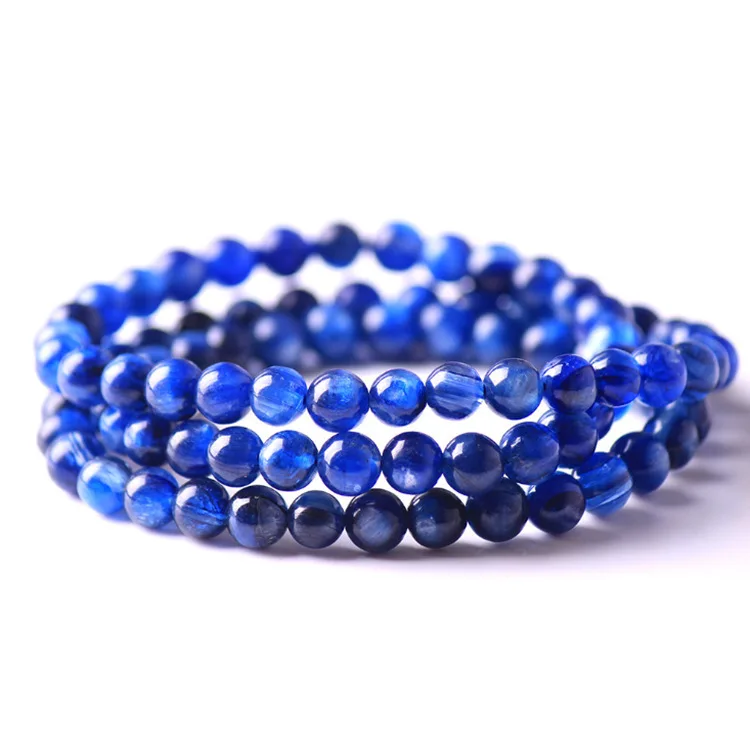 Genuine Natural Blue Kyanite Gemstone 3 Laps Bracelet 6mm Crystal Round Beads Stretch Bracelet Kyanite Cat Eye Women Men AAAAAA