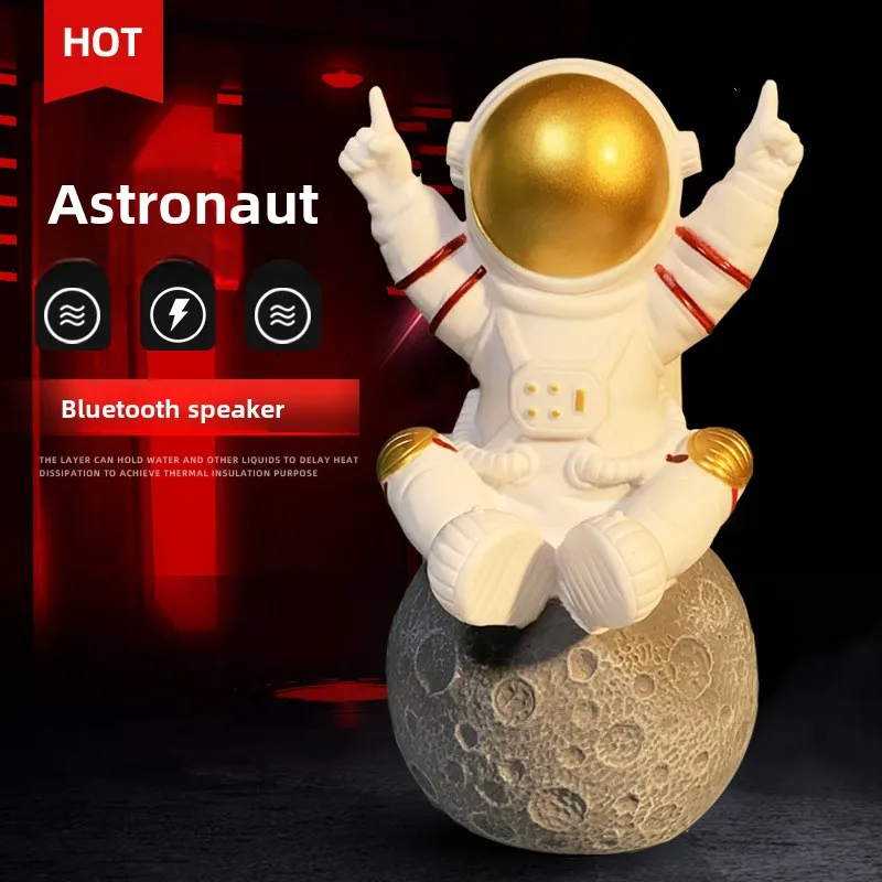 Фото Bluetooth-динамик на тему астронавта с луной, HIFI, бас, TF-карта, воспроизведение FM-радио, TWS, объемный звук на 360 градусов №1
