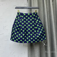 green heart pattern high waist skirts womens 2022 summer princess puff short mini skirt ladies outfits