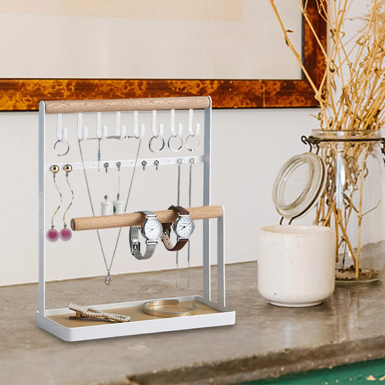 

Органайзер для ожерелий, браслетов, демонстрация, 3-уровневый держатель для ювелирных изделий, подставка с 8 крючками для хранения сережек, к...