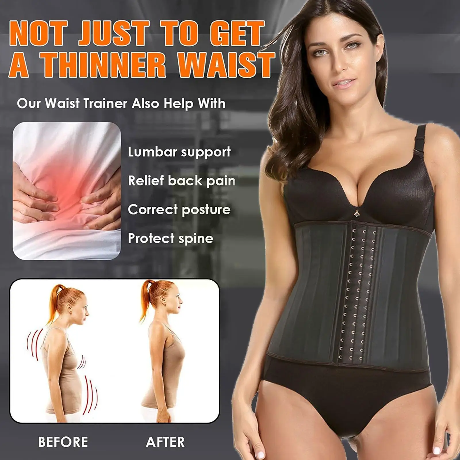 

Women's Waist Trainer 25 Steel Boned Black Nude Latex Training Slimming Shaper Cincher Shaper Body Workout Underbust New Co F2N2
