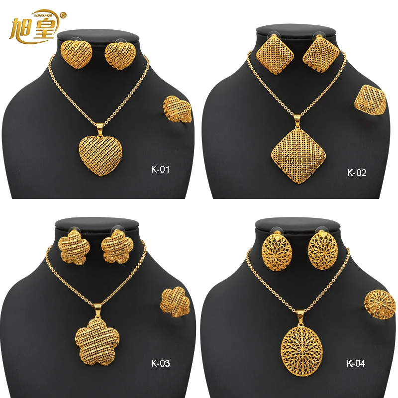 

XUHUANG Luxury Dubai Gold Plated Jewelry Set For Women Flower With Tassel Big Nigerian Indian Bridal Necklaces Earrings Rings