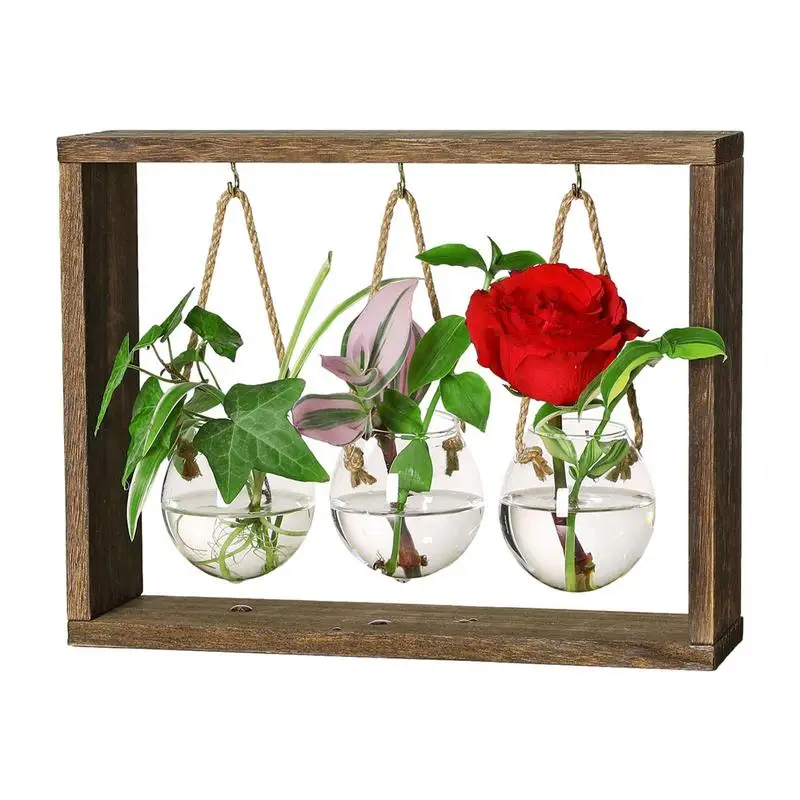 

Flower Vase Propagation Stations Petal Terrarium With Wooden Stand Mini Test Tube Hydroponic Home Garden Decoration Glass Pot