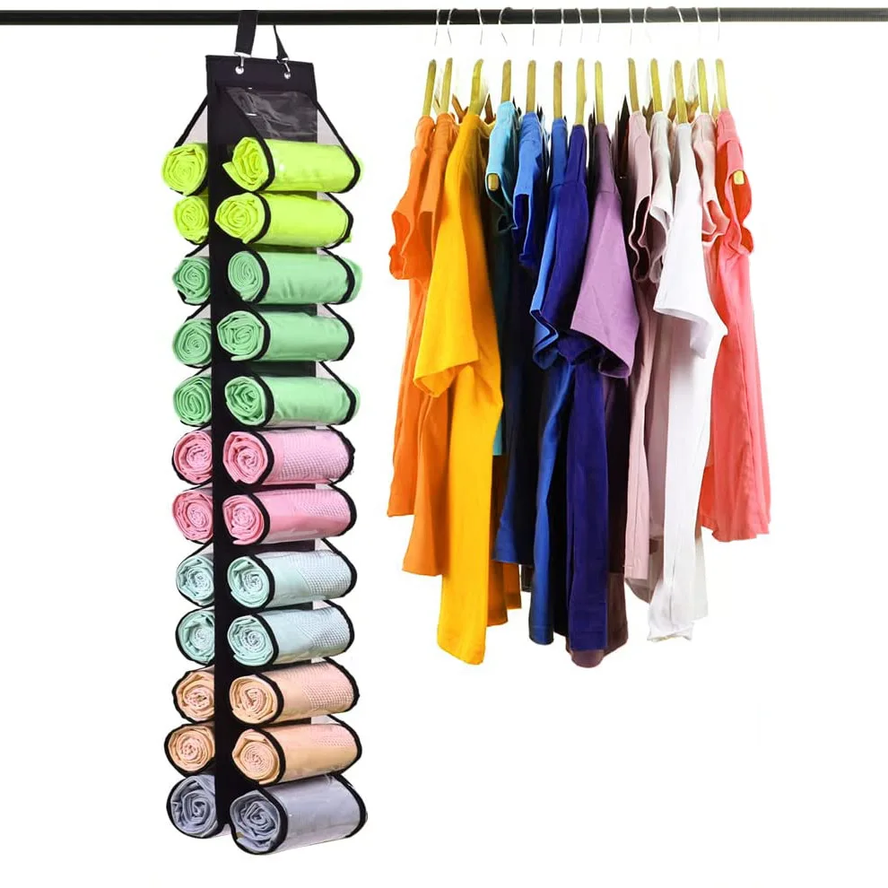 

24 Grid Storage Holder Yoga Towel Handbag Wardrobe Organizer Transparent Storage Hanging Bag Behind The Door Closet Organizer