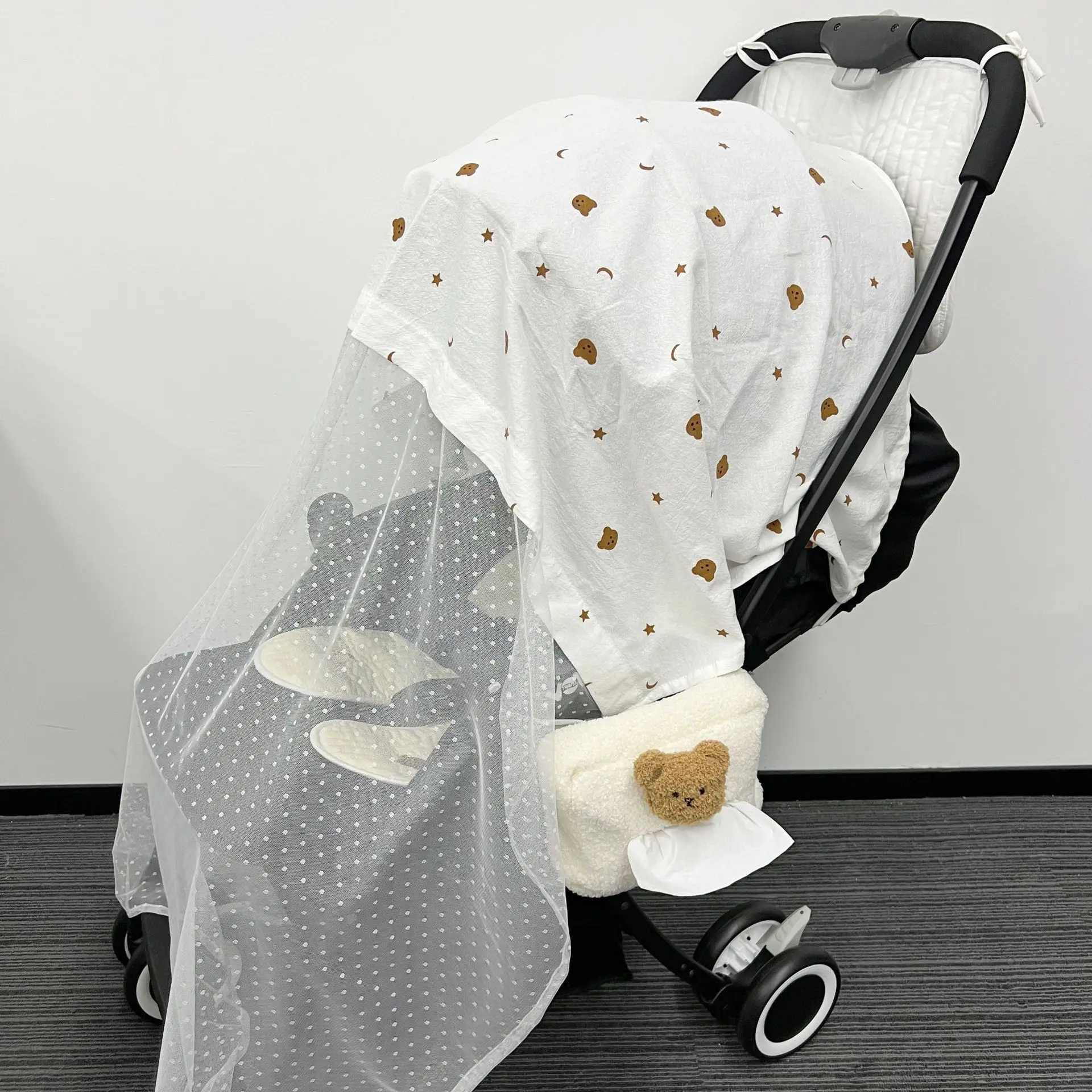 

Cartoon Pattern Baby Stroller Cover Breathable Mesh Mosquitoes Net Gauze Sunshade Windshield Sunscreen Curtain 130 x 100cm