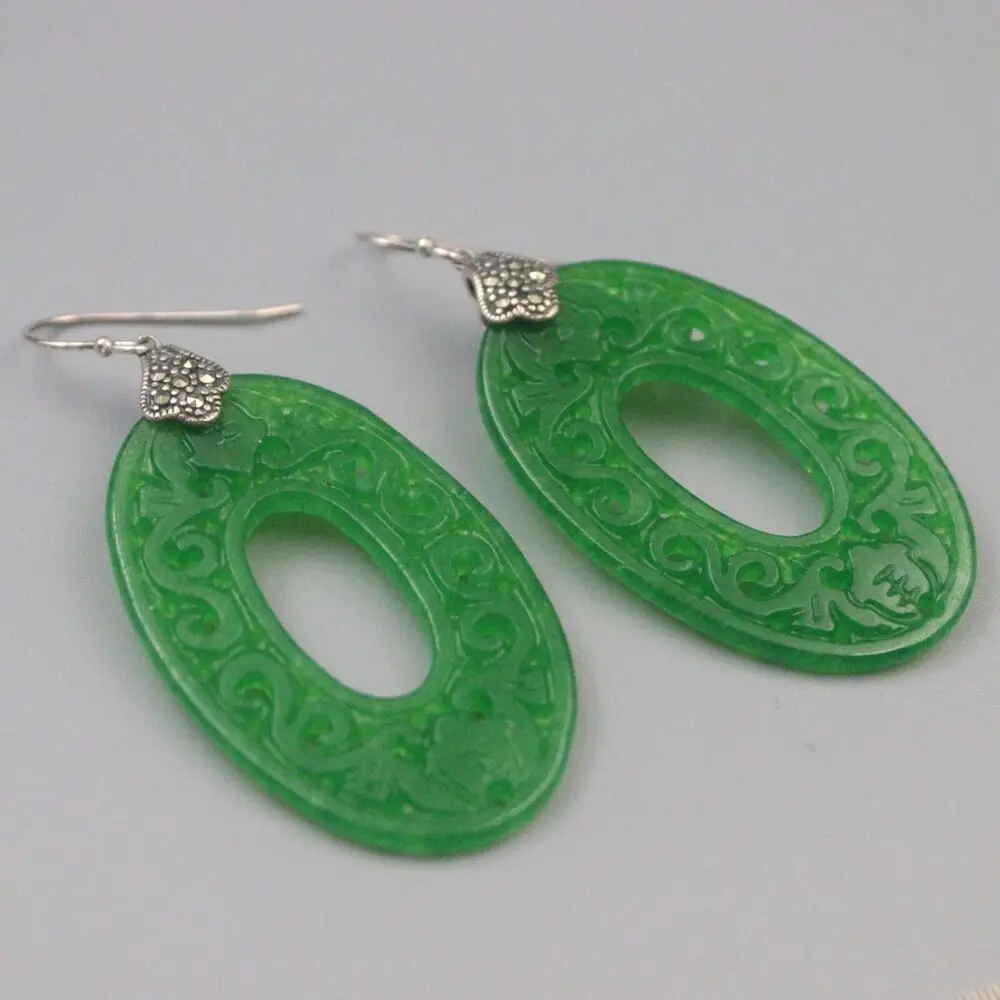 

Настоящие женские серьги-подвески из серебра с нефритом и нефритом