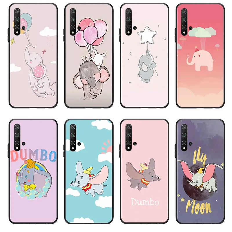 Dumbo Flying Elephant Style Phone Case For Huawei Honor 60 50 X30 30i 20 10 10i 10X 9X 9S 9C 9 8X 8A lite Pro SE Black Silicone