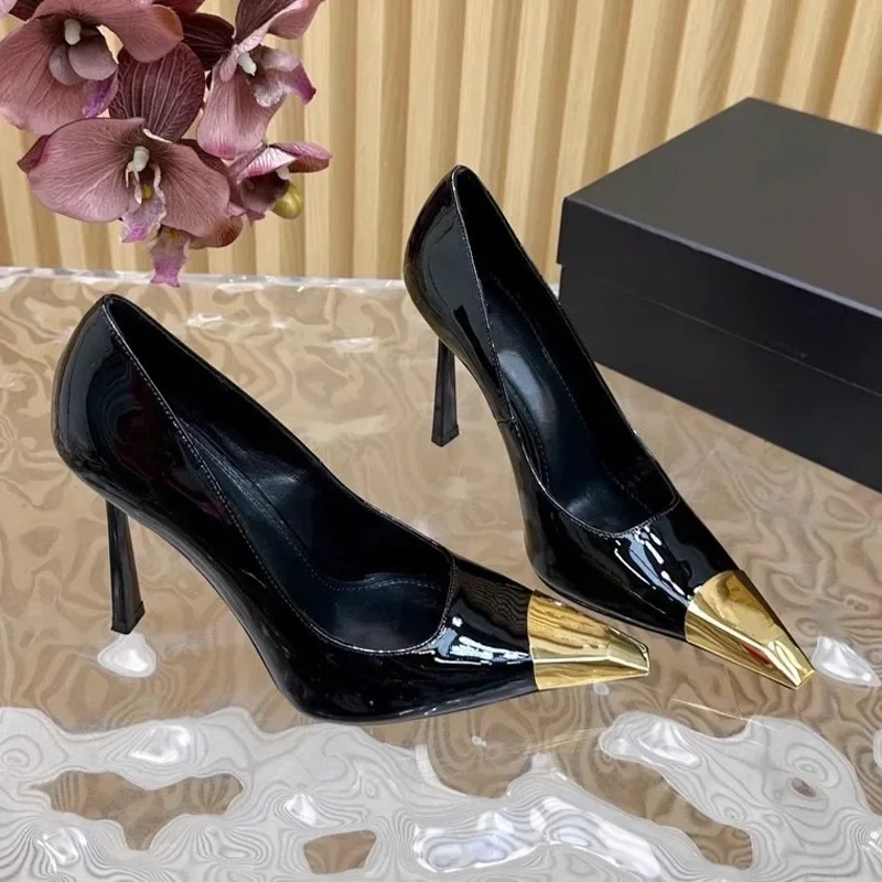 Женские туфли на высоком каблуке с острым носком пикантные кожаные лоферы