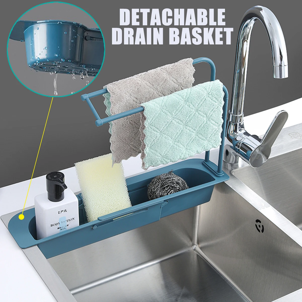 

Sink Rack Telescopic Sink Drain Rack Soap Sponge Rack Storage Rack Faucet Rack Adjustable Storage Basket Kitchen Accessories