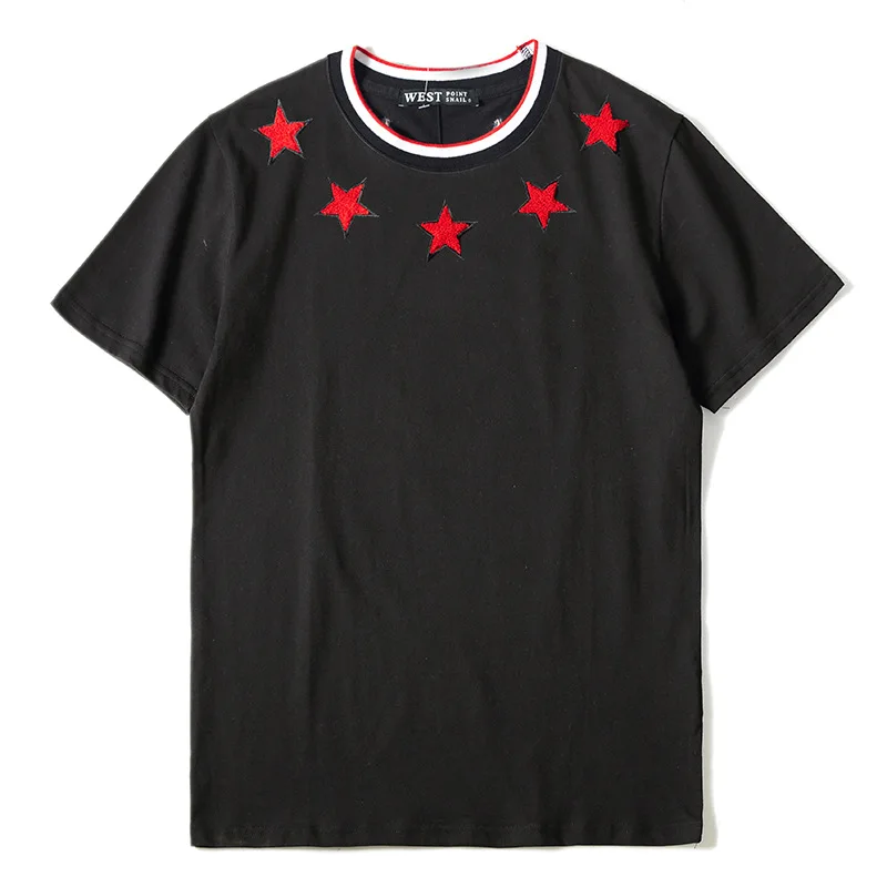 

High New Novelty 19ss Men Star embroidery Striped T Shirts kanye T-Shirt Hip Hop Skateboard Street Cotton T-Shirts Tee GIV #G38