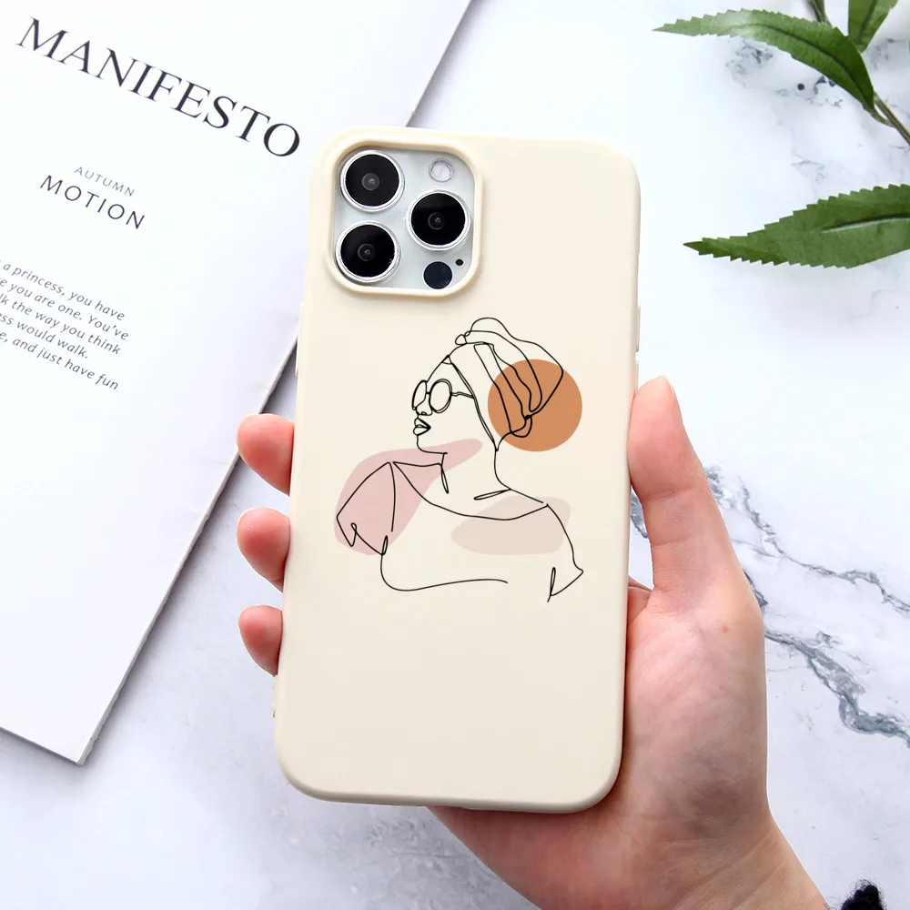 

Luxury Line Girl Painting Original Silicone Phone Case For IPhone Mini 13 12 11 Pro Max XR X Xs 8 7 Plus 6s SE 2020 Soft Cover