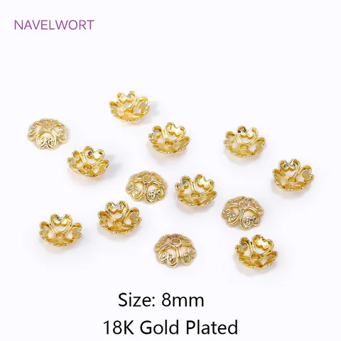 Латунные позолоченные бусины с полыми цветами 8 мм, 60 шт., NAVELWORT