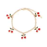 fashion charm red cherry pendant gold chain bracelets for women girls gold color adjustable bracelet anklet jewelry party gifts