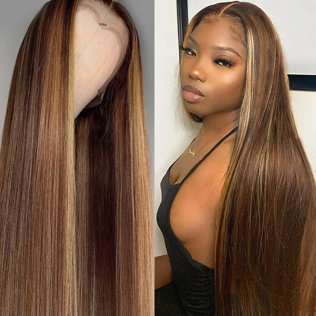 

Straight Highlight Wig Lace Front Human Hair Wigs For Women Lace Frontal Wig Pre Plucked Honey Blonde Colored Human Hair Wigs