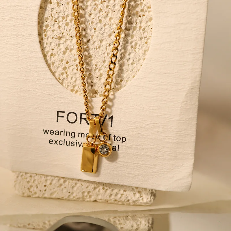 

Fashion Necklace for Women Small Golden Brick Pendant Necklaces Rich Gold Bar Plated with 18K True Gold Simple Jewelry