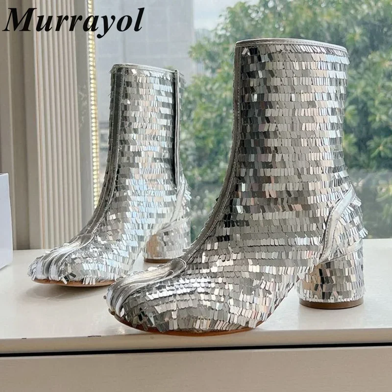 Bling Блестящий декор Боковая молния Ботильоны Женские однотонные короткие сапоги