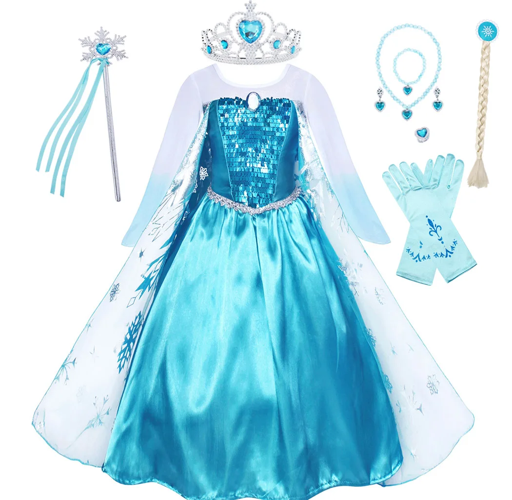 

Jurebecia Elsa Princess Dress Up For Little Girls Costume Birthday Party Role Play Dresses Snow Queen Cosplay Outfit