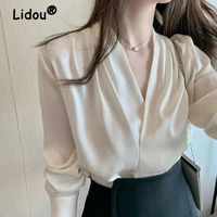woman fashion wild pullover blouse top spring summer long sleeve elegant office wear white aesthetic urban womens blouses shirt