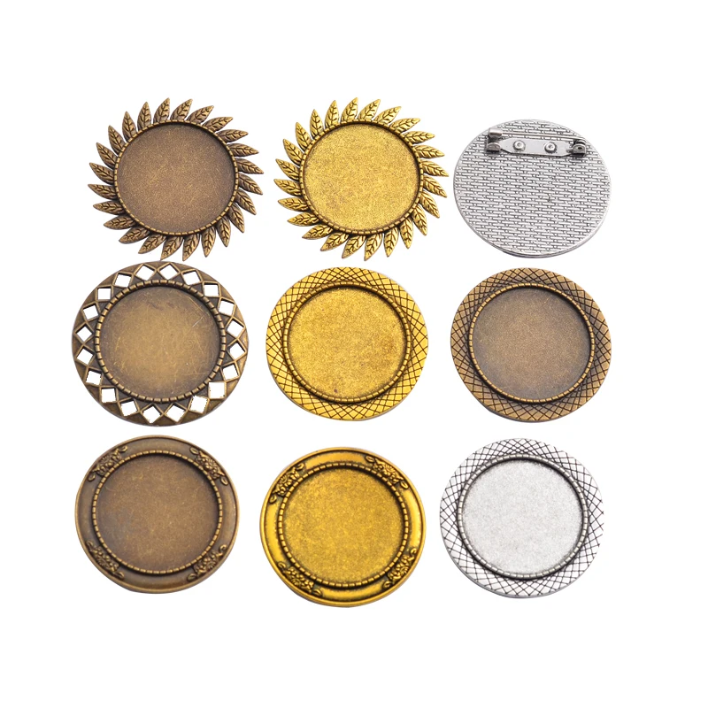 

5pcs/lot 30mm Inner Size Antique Silver Plated Bronze Gold Colors plated Brooch Pin whirlwind Style Cabochon Base Setting